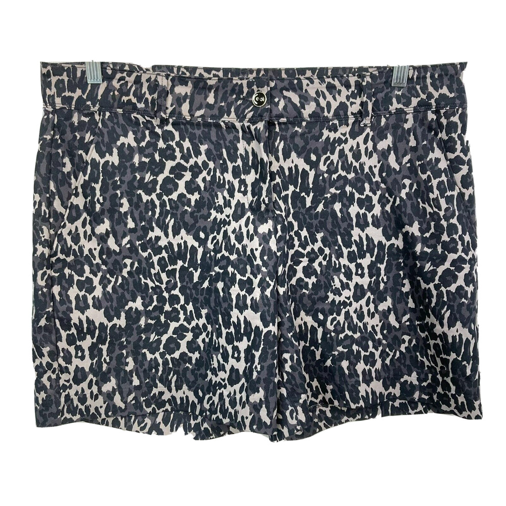 Isaac Mizrahi‎ Shorts Womens Sz 16 Black Gray Leopard Cotton Stretch Chino